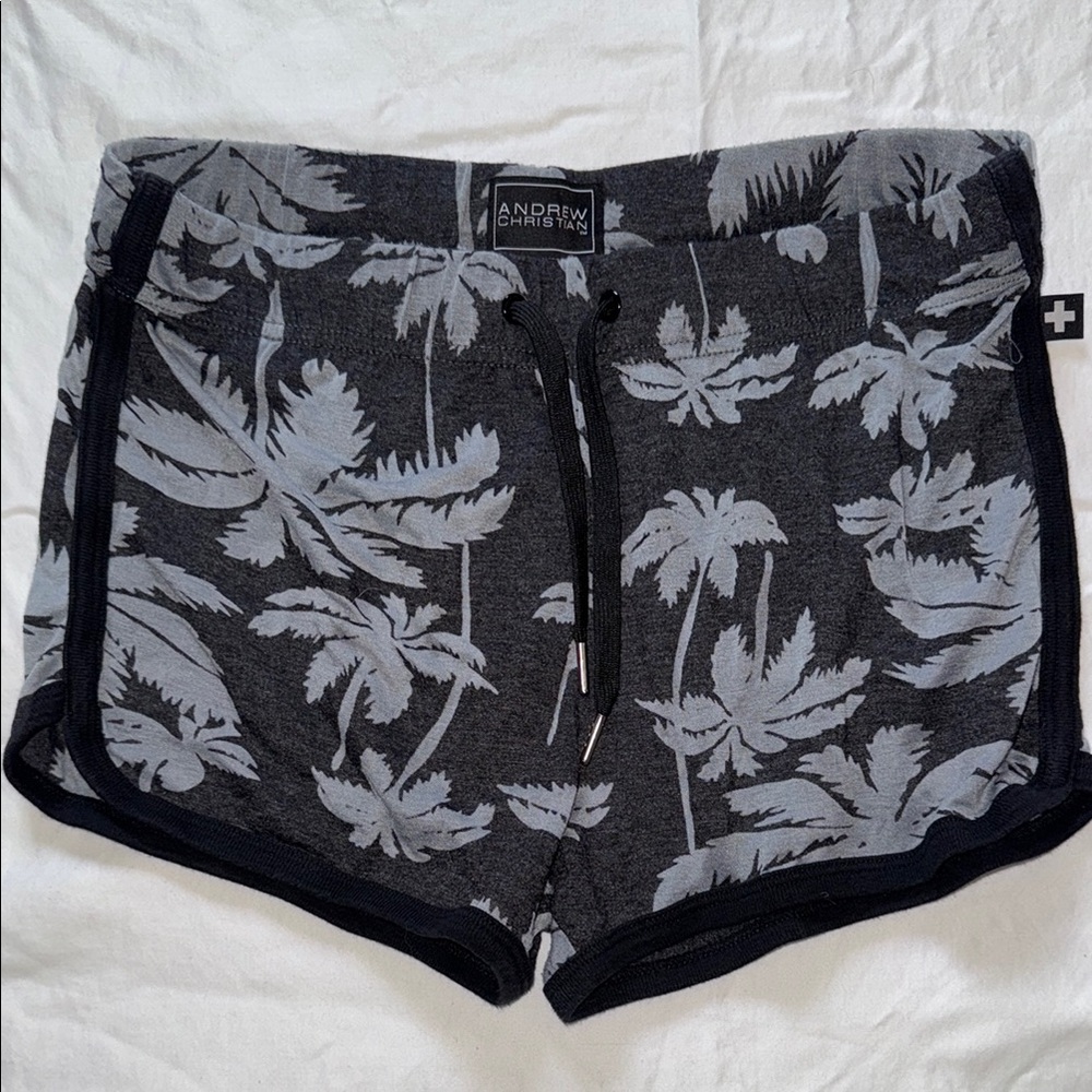 Andrew Christian Black and Gray Palm Print Shorts MENS SIZE SMALL